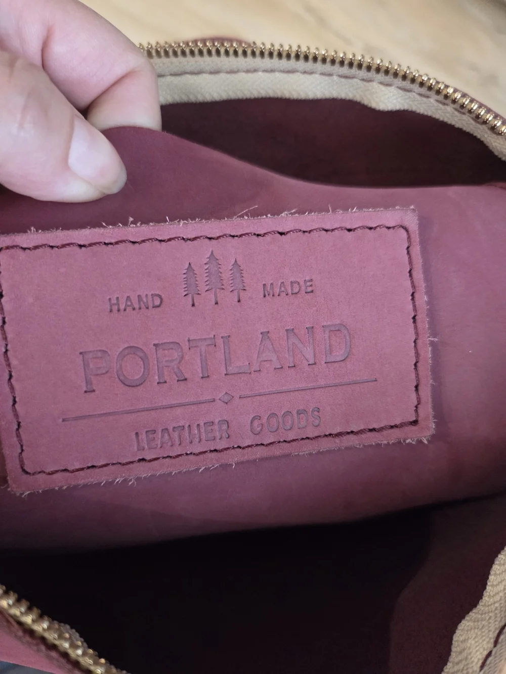 Portland Leather Mauve Leather Pouch with Gold Zipper